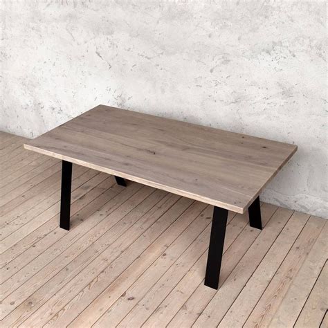 albert grey oak dining table  shaped legs   oak dining table