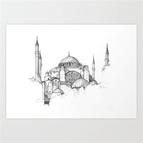 hagia sophia art print  mert bozkurt  small mosque art art prints islamic art calligraphy
