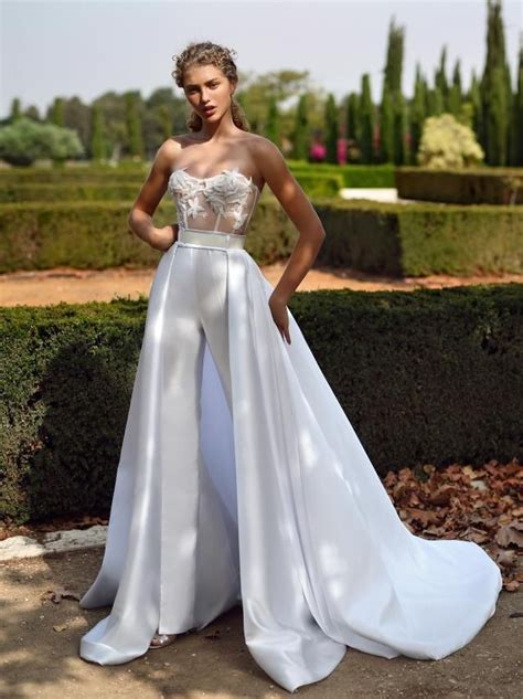 White Jumpsuits For Weddings 2020 Lace Appliqué Elegant Pants For Women