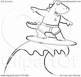 Dinosaur Riding Wave Surfing Clipart Coloring Cartoon Cory Thoman Outlined Vector Collc0121 Royalty sketch template