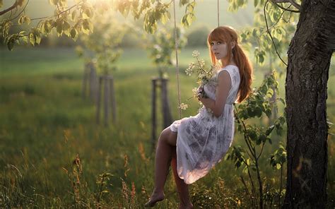 Wallpaper Sunlight Trees Forest Women Outdoors Redhead Model