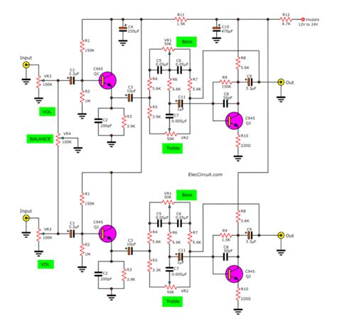 tone control circuit diagram  pcb layout eleccircuit
