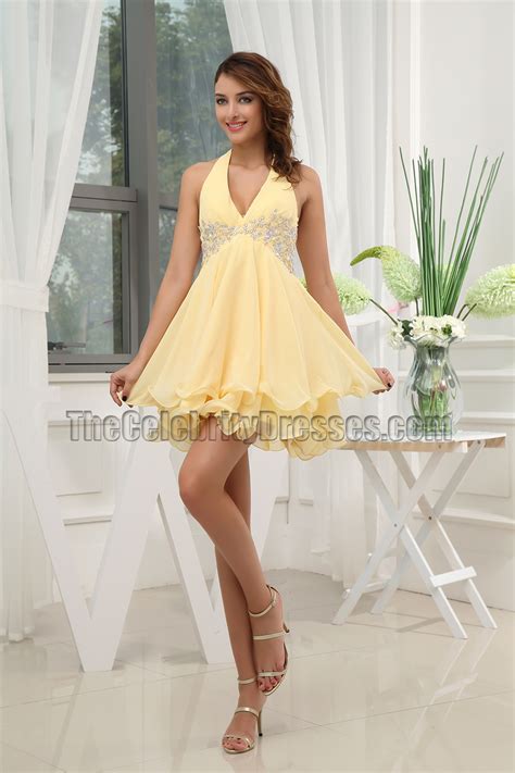 gorgeous yellow short halter party dress cocktail dresses thecelebritydresses