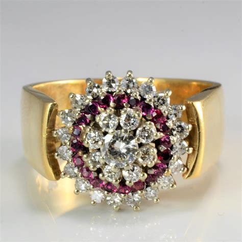 cluster diamond ruby wide ring  ctw sz   ways