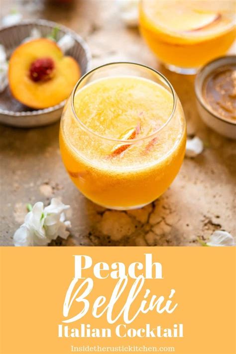 classic peach bellini cocktail inside the rustic kitchen recipe