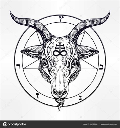 pentagram with demon baphomet satanic goat head — stock