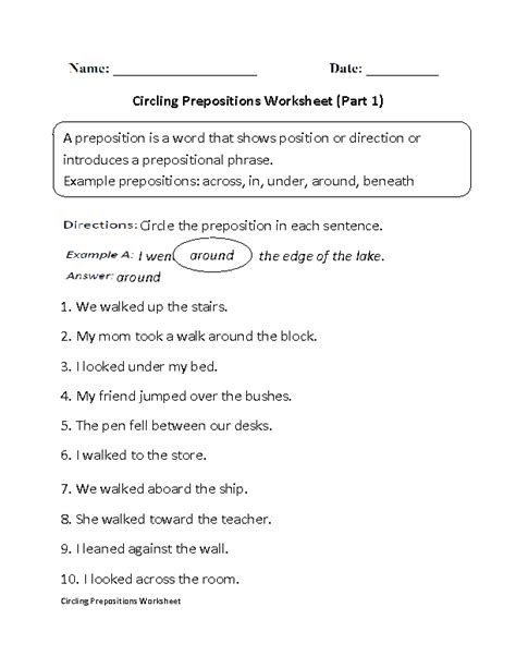 preposition worksheets  grade   answers shotwerk