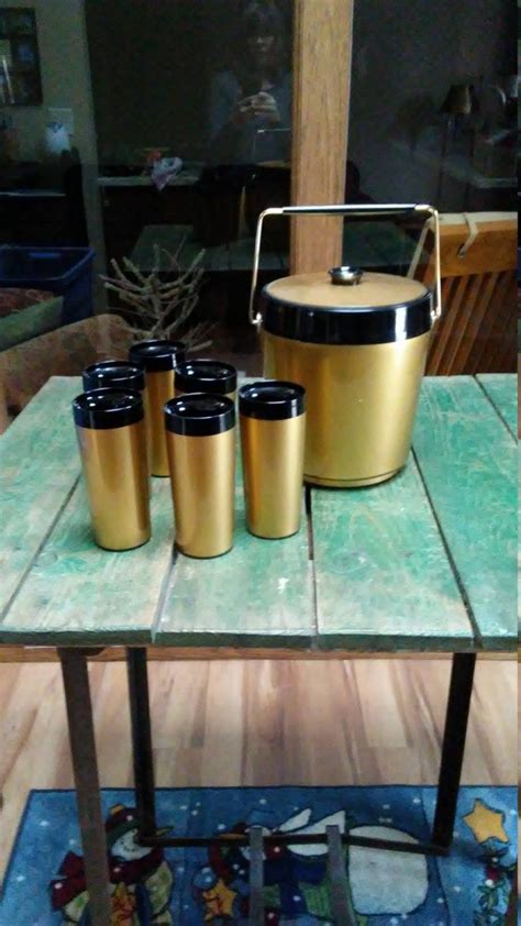 vintage thermo serv ice bucket tumblers insulated gold