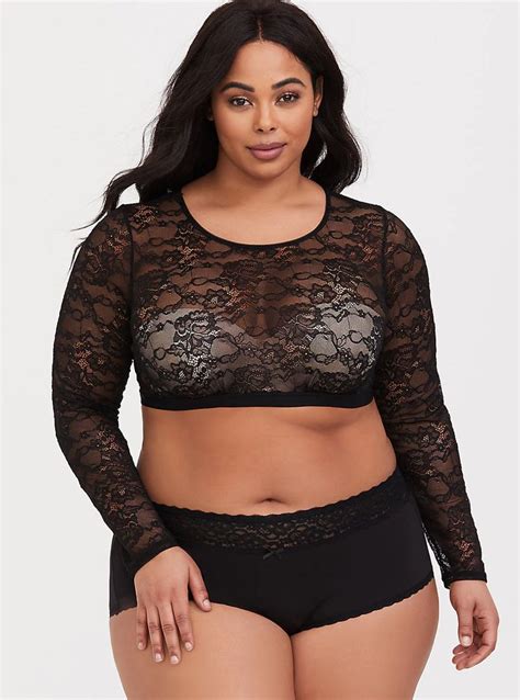 black lace long sleeve under it all crop top lace