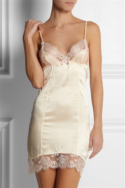 lyst agent provocateur abbey lace trimmed silk blend satin chemise in pink