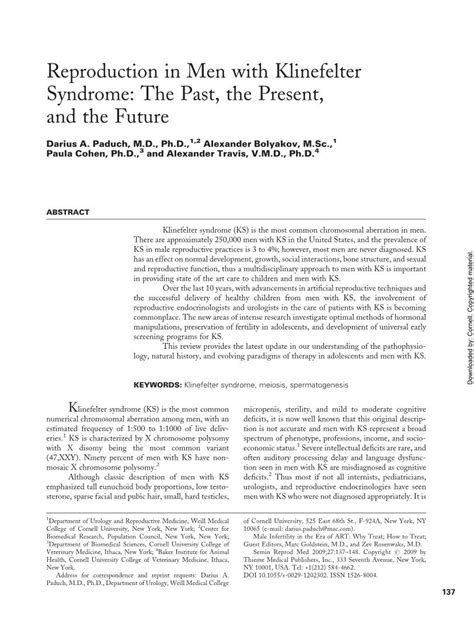 Reproduction In Men With Klinefelter Syndrome The Past The Present