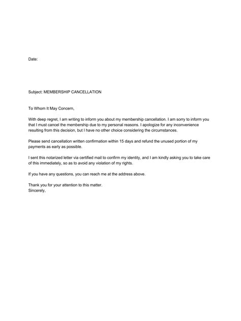 fillable  membership cancellation sample letter idispute fax