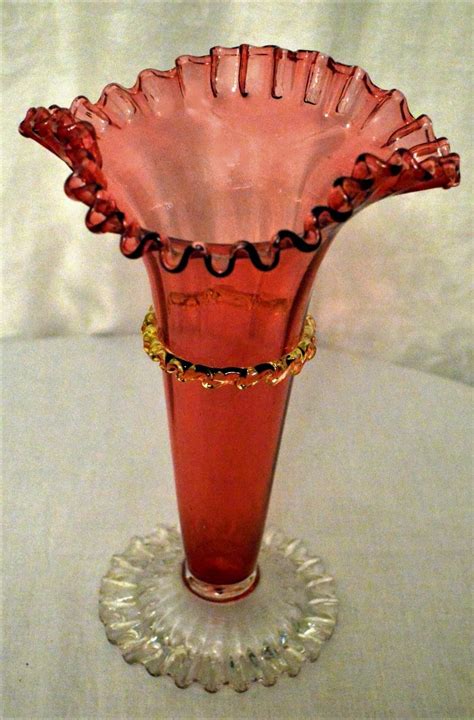 Antique Victorian Cranberry Hand Blown Glass Vase The