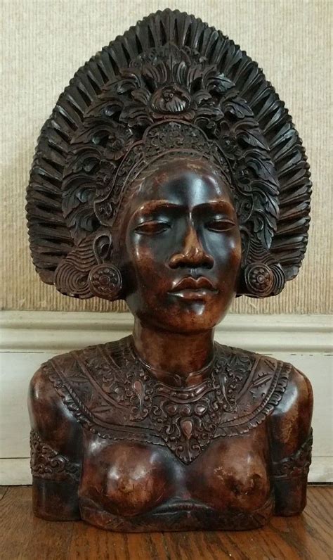 Vintage Indonesian Asian Hand Carved Solid Wood Woman Bust