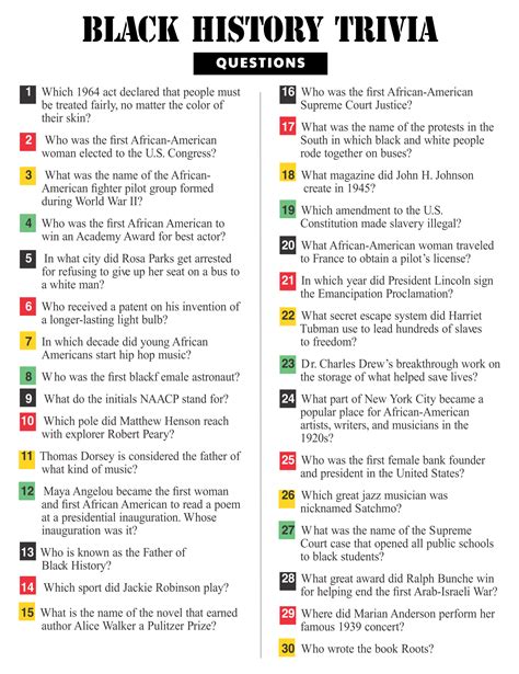 black history month trivia questions  answers printable