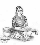 Indian Pencil Drawing Sketch Sketches Woman Drawings Lady Village Girl Women Paintings Traditional Dance Tamil Shading Pretty Temple Getdrawings Paintingvalley sketch template