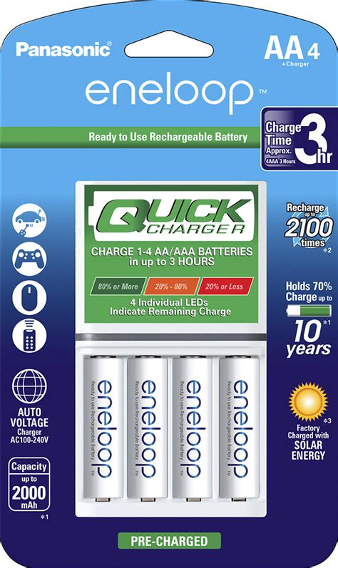 Panasonic Eneloop Quick Individual Battery Charger And 4 Aa Batteries
