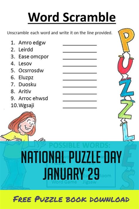 national puzzle day   word scramble puzzle books printable