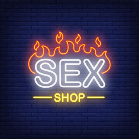 Sex Shop Letras En Llamas Letrero De Neón En El Fondo De Ladrillo