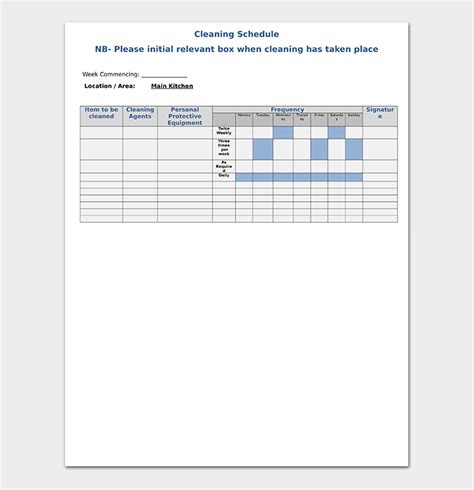 House Cleaning Schedule Template Free For Word Pdf