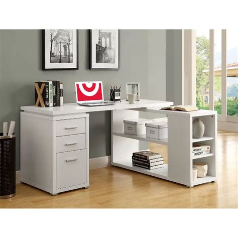 wood  shaped computer desk  drawers everyroom   white