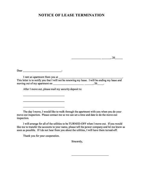 lease termination letter  tenant template
