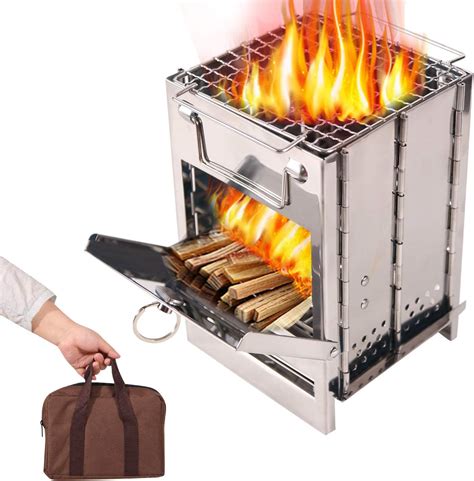 redcamp wood burning camp stove folding stainless steel  grill small portable backpacking