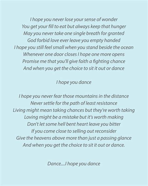 I Hope You Dance Art Print Inspirational Art Song Lyrics Etsy