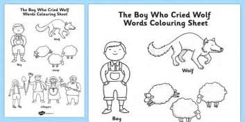 boy  cried wolf words colouring sheet colour