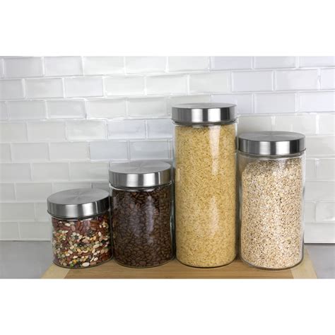 4 Piece Glass Canister Set With Stainless Steel Lids Food Prep Shop