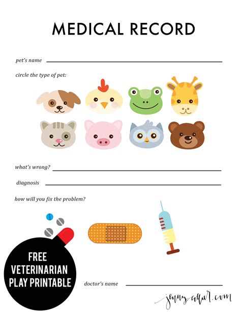 veterinarian play printables dramatic play preschool pet health