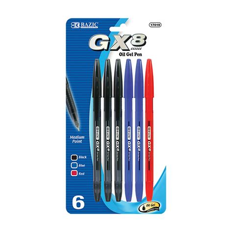 bazic oil gel ink  gx  assorted colors  mm medium point smooth writing pack  pack