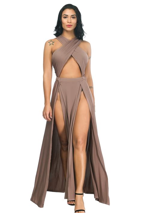 Sexy Open Front High Slit Black Stretch Silk Evening Prom