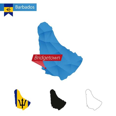 Mapa Low Poly Azul De Barbados Con Capital Bridgetown Vector Premium