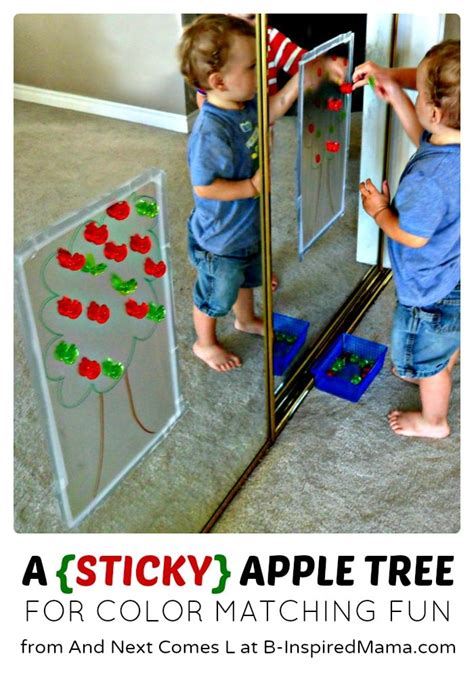 preschool kids sticky apple tree activity  color matching fun
