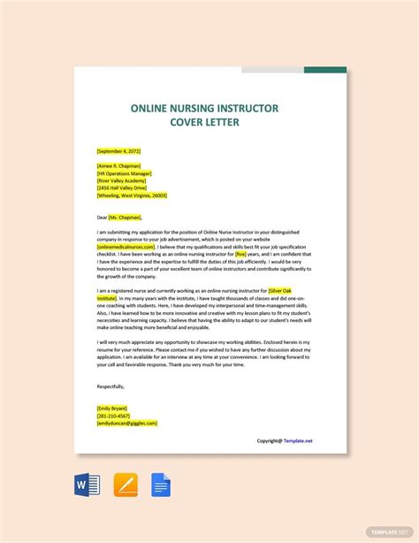 nursing instructor cover letter  google docs word pages