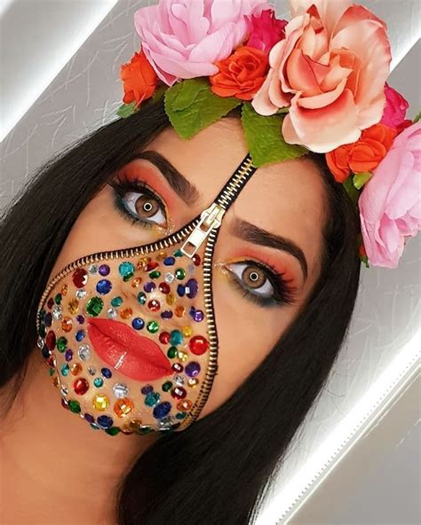 pretty rhinestone zipper face halloween makeup look