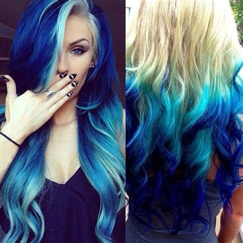 hot blue hair   ideas   white blonde extensions