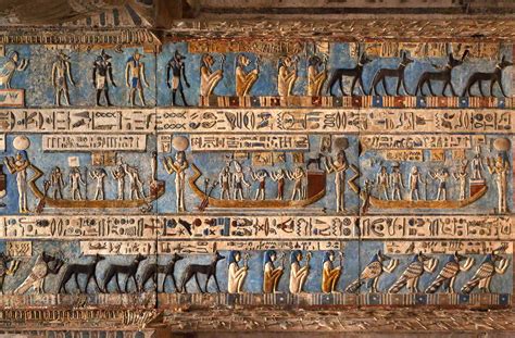 Egyptian Art Hieroglyphic Carvings And Paintings On The