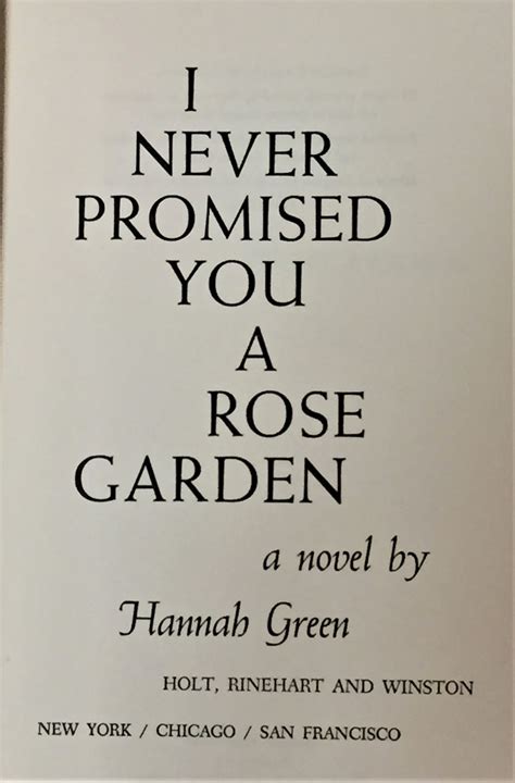 I Never Promised You A Rose Garden Par Hannah Green 1964 My Book