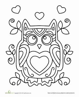 valentine owl coloring page pinterest worksheets kindergarten  owl