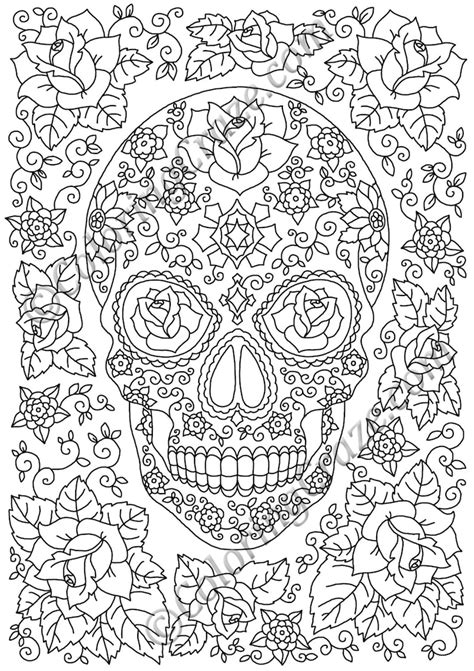 day   dead coloring page  digital printable  illustration