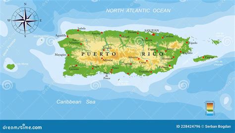 puerto rico highly detailed physical map stock vector illustration