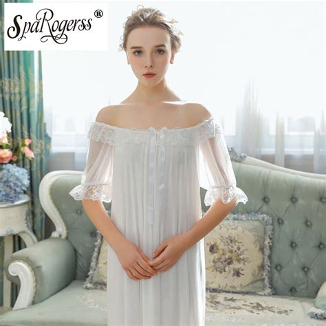 Lace Nightgown Girl Short Sleeved Modal Long Nightdress Female Court