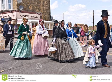 costumed members   dickens festival parade editorial photography image