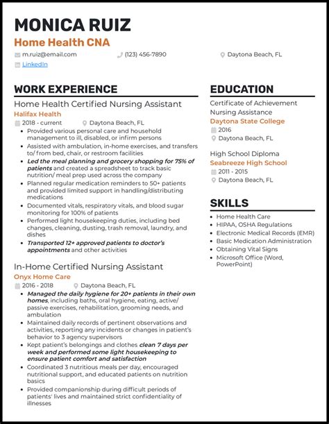 certified nursing assistant cna resume samples