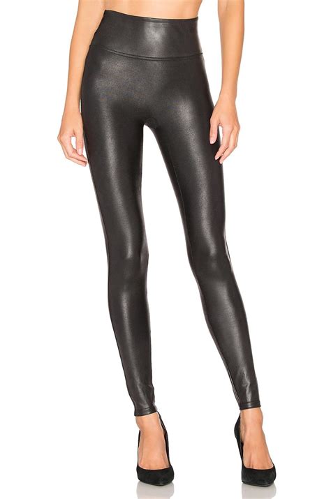spanx synthetic faux leather leggings  black lyst