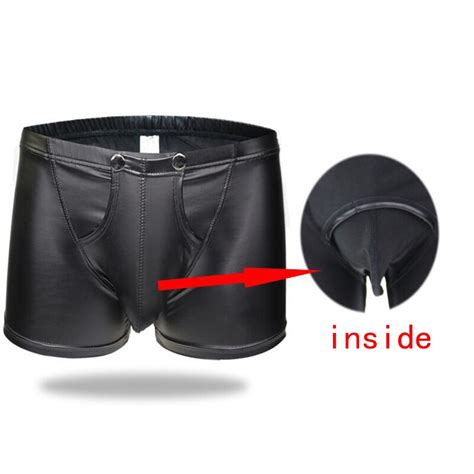 2018 novelty sexy black faux leather boxer shorts erotic wrap penis