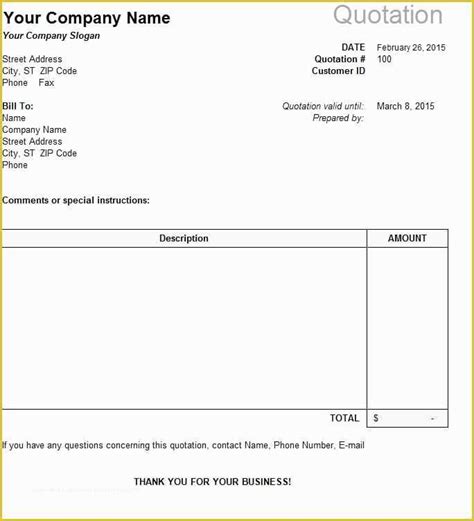 quotation template excel    sample quotation template