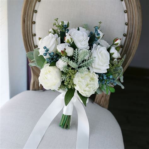 korea romantic white roses bridal bouquet handmade high